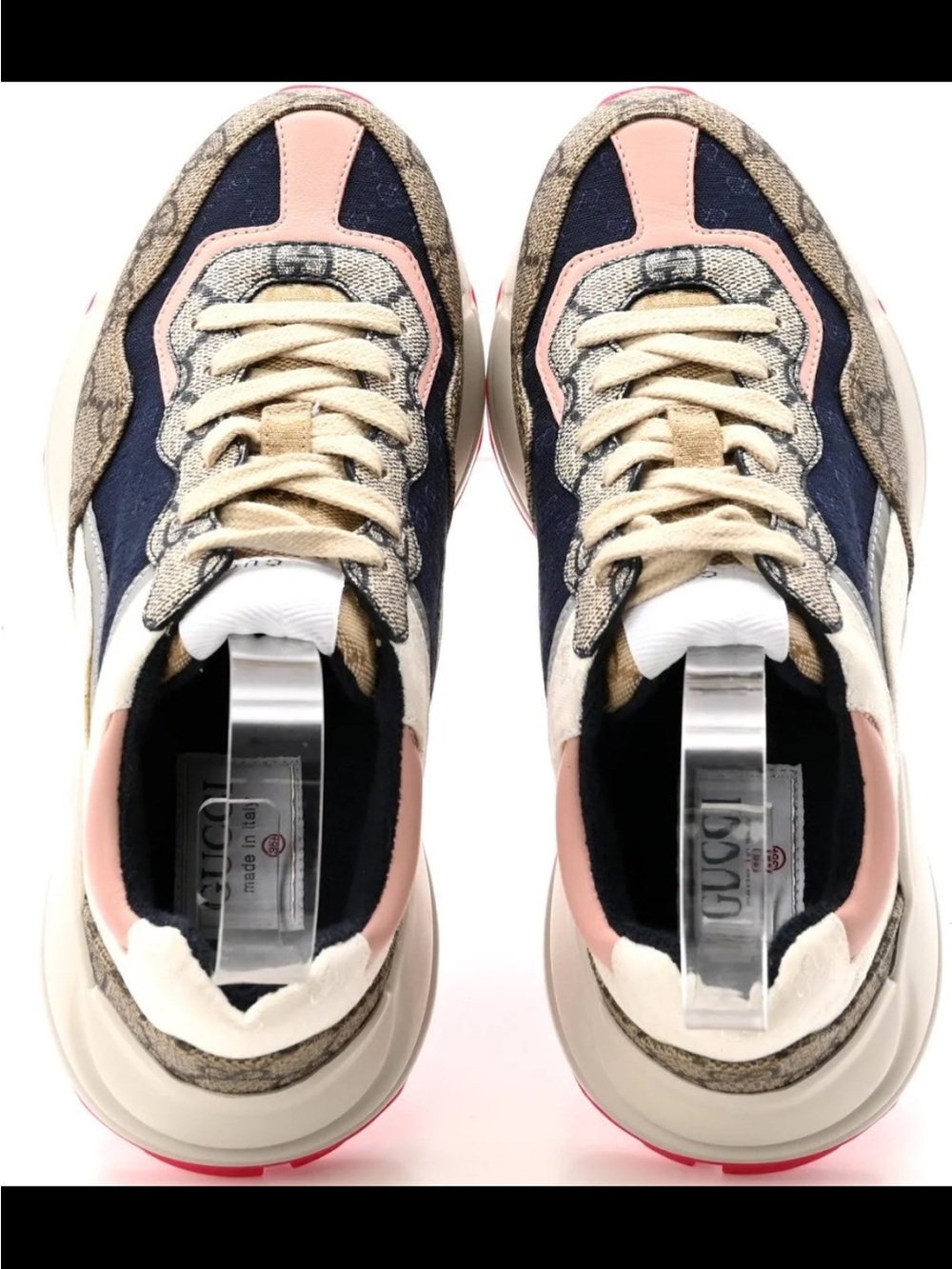 Gucci Women's Navy, Pink & Beige Runner Sneakers. 100% Authentic
